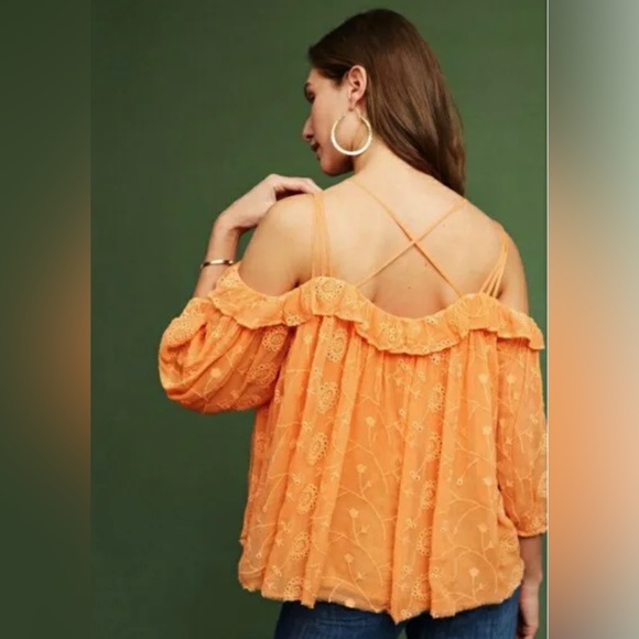 NWT Anthropologie Floreat Maryana Open-shoulder Blouse Orange Size L - Picture 2 of 16